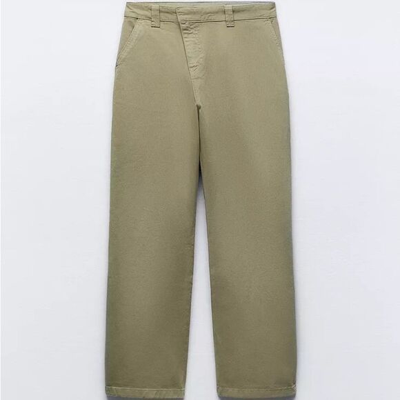 NWT ZARA WRAP CHINO PANTS ZW COLLECTION KHAKI GREEN XS - Picture 9 of 15